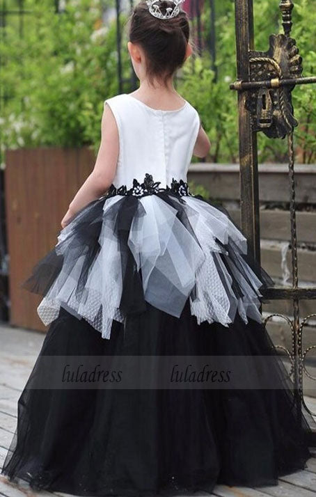 black & white flower girl dress, black & white birthday dress, children ball gown, little girl ball gown