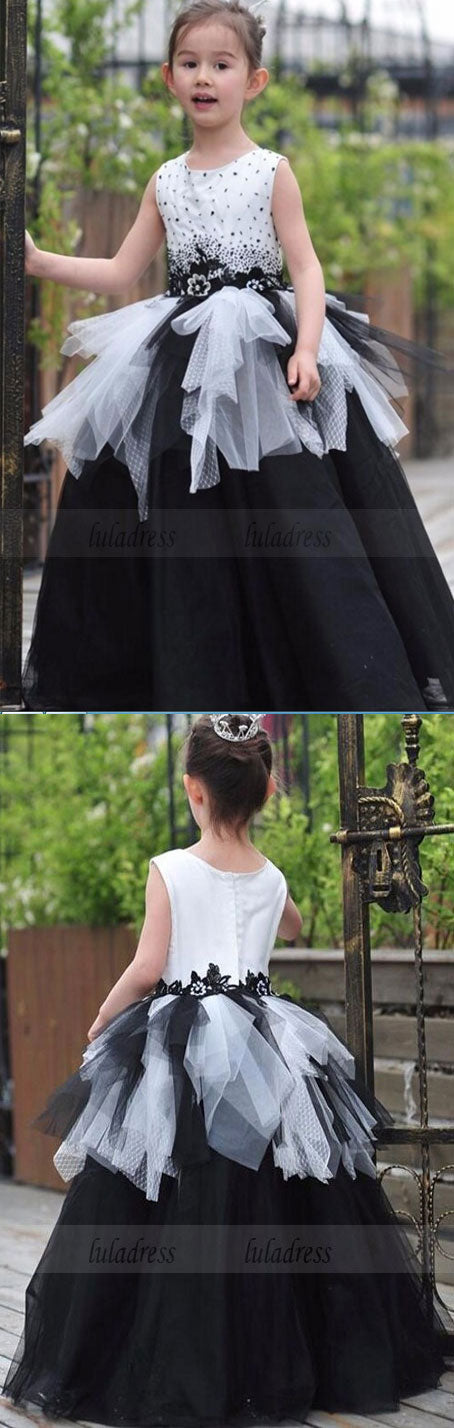 black & white flower girl dress, black & white birthday dress, children ball gown, little girl ball gown