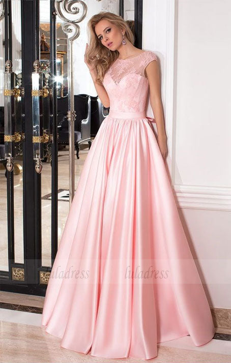 Elegant A-line Pink Long Satin Prom Dress Party Dress