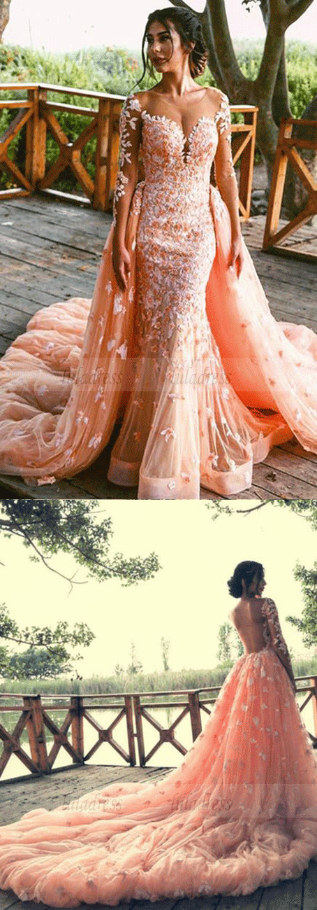 Long Sleeves Lace Mermaid Prom Dresses Elegant Evening Gowns