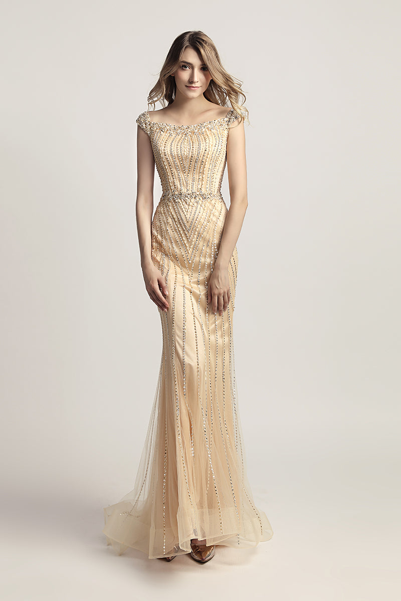 Champagne Mermaid Long Prom Dress Charming Beaded Formal Evening Dress –  luladress