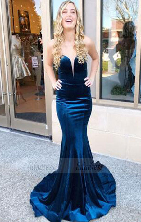 Navy Blue Velvet Sweetheart Mermaid Prom Dresses Cross Back Evening Go luladress Navy Blue Velvet Sweetheart Mermaid Prom Dresses Cross Back Evening Go luladress