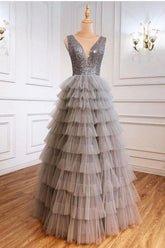 Jewel Sequins Tulle Sleeveless Prom Dresses Online