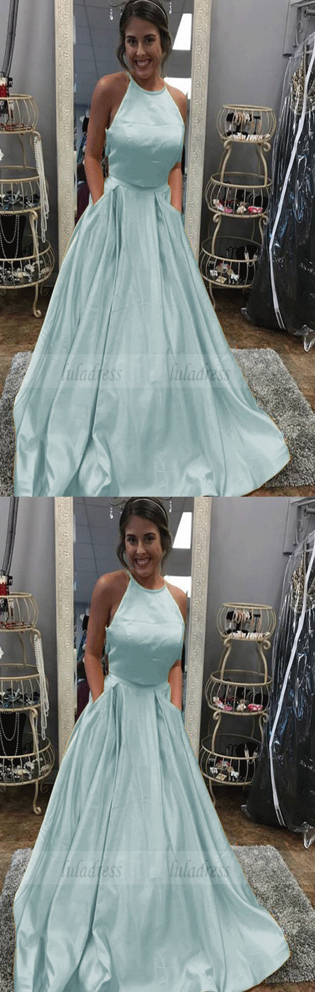 Two Piece Prom Dress,Satin Prom Dress