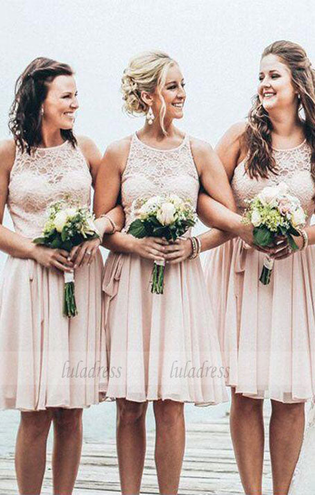 Simple A-Line Chiffon Short Bridesmaid Dress with Lace - Custom Color / US14 Simple A-Line Chiffon Short Bridesmaid Dress with Lace - Custom Color / US14