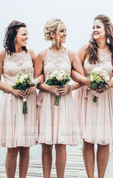 Simple A-Line Chiffon Short Bridesmaid Dress with Lace