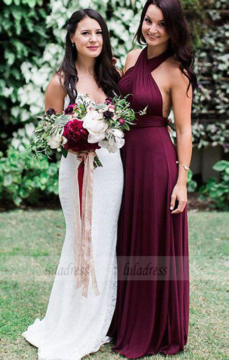 A-Line Halter Burgundy Chiffon Long Bridesmaid Dresses luladress A-Line Halter Burgundy Chiffon Long Bridesmaid Dresses luladress