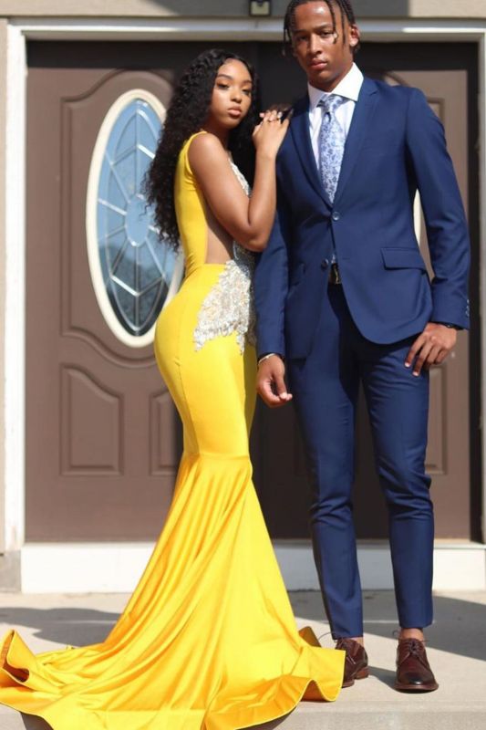 Gorgeous Sleeveless Daffodil Mermaid Prom Dresses With Appliques