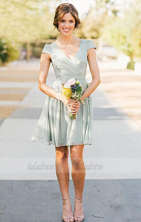 Simple A-Line V-Neck Chiffon Short Bridesmaid Dress luladress Simple A-Line V-Neck Chiffon Short Bridesmaid Dress luladress