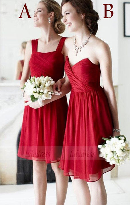 Customisable Red Chiffon Knee Length Mismatched Bridesmaid Dresses luladress Customisable Red Chiffon Knee Length Mismatched Bridesmaid Dresses luladress