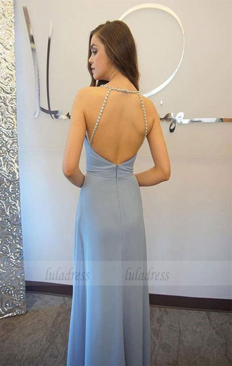 Simple Chiffon Spaghetti Straps Neckline Floor-length A-line Prom Dresses With Rhinestones