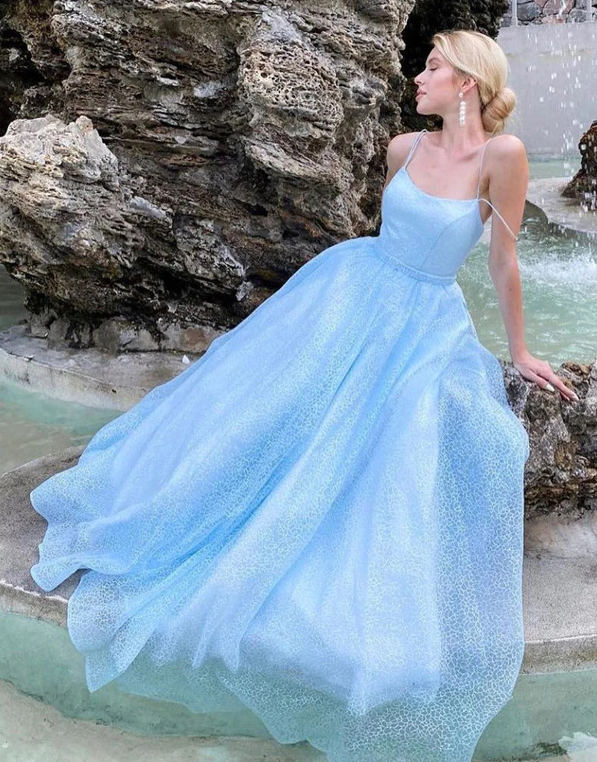 Light Blue Organza A Line Long Prom Dresses Light Blue Organza A Line Long Prom Dresses