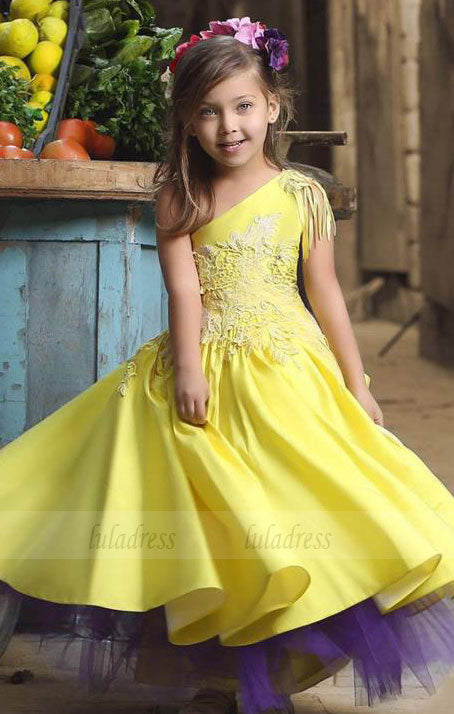 One Shoulder Flower Girl Dresses Tassel Appliques Kids Prom Dress – luladress One Shoulder Flower Girl Dresses Tassel Appliques Kids Prom Dress – luladress