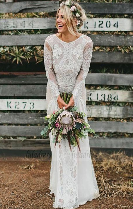 Backless Wedding Dresses,Lace Wedding Dress,Wedding Dress with Sleeves,Rustic Bridal Dress - Custom Color / US16 Backless Wedding Dresses,Lace Wedding Dress,Wedding Dress with Sleeves,Rustic Bridal Dress - Custom Color / US16