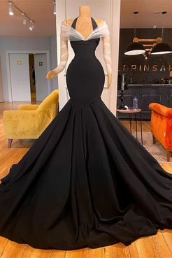 Long Sleeves Chic Black Halter Mermaid Evening Dresses luladress Long Sleeves Chic Black Halter Mermaid Evening Dresses luladress