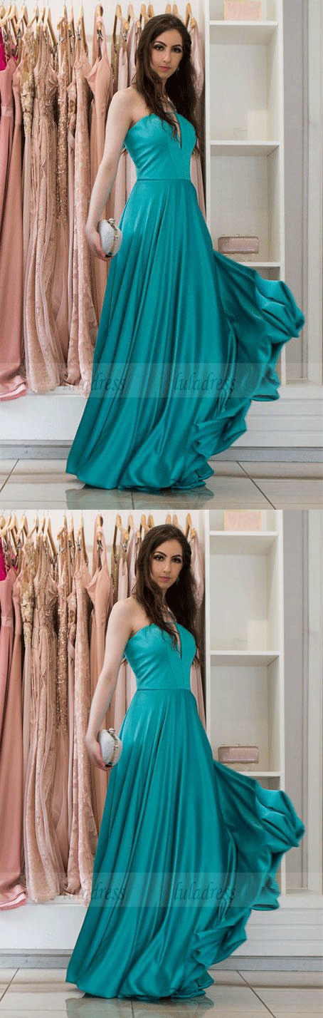 A-line Long Strapless Evening Dresses Simple Formal Gowns