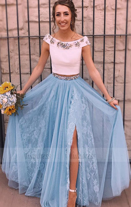 two piece prom dress,long prom dress chic formal dresses