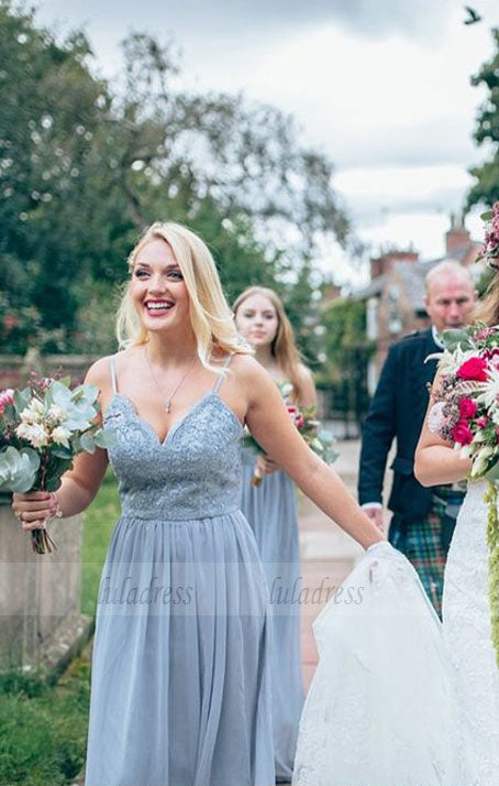 A-Line Spaghetti Straps Grey Bridesmaid Dress with Beading Lace – luladress