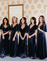Velvet Navy Bridesmaid Dresses with Sleeve