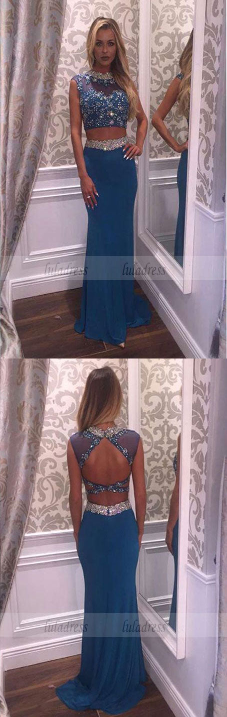 Beading Prom Dress,2 Pieces Prom Gowns,Elegant Evening Dresses