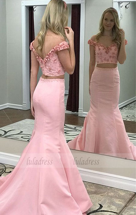 Two Piece Off-the-Shoulder Prom Dress with Appliques Beading