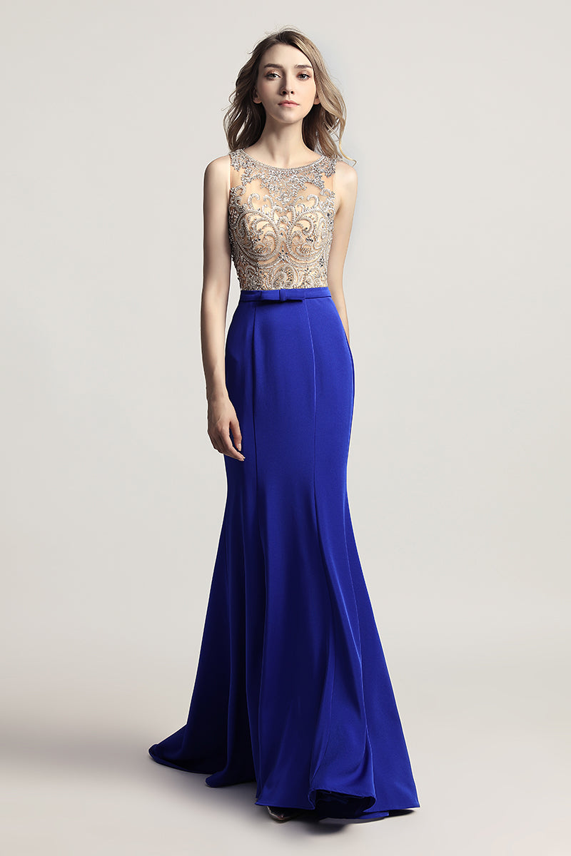 Royal Blue Elegant Long Evening Dress Beading Prom Dress – luladress