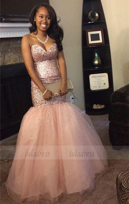 Sequins Mermaid Sweetheart Gorgeous Sleeveless Tulle Prom Dresses