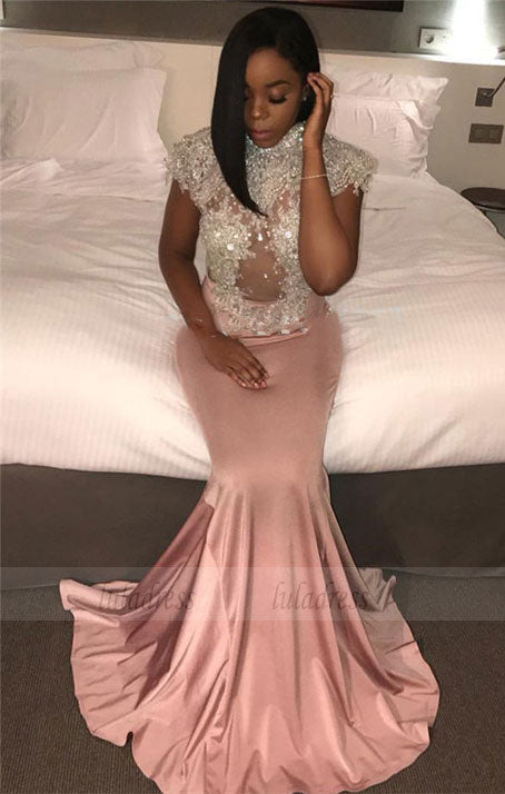 Mermaid Prom Dress Shiny Beaded Sequins Cap Sleeves Evening Gowns