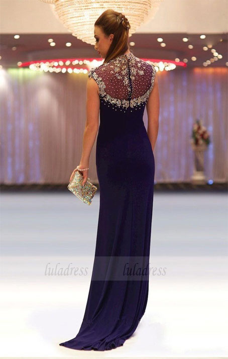 High-neck Sleeveless Beading Long Prom Dresses