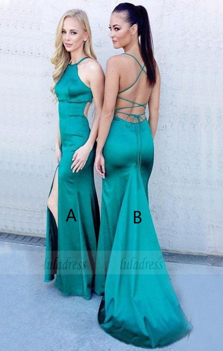 Mermaid Jewel Sleeveless Sweep Train Turquoise Prom Dress with Split