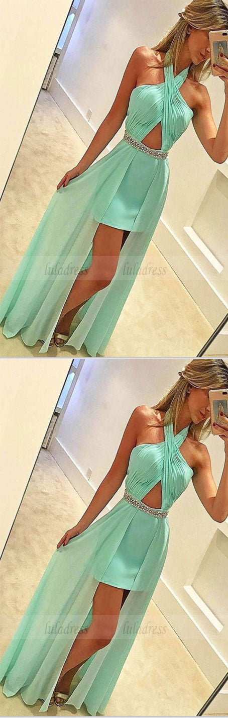 Halter Sleeveless Floor-length Prom Dress with Beading