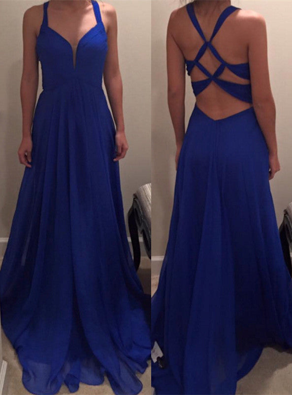 royal blue prom dress,long Prom Dress,simple prom dress,chiffon prom dress