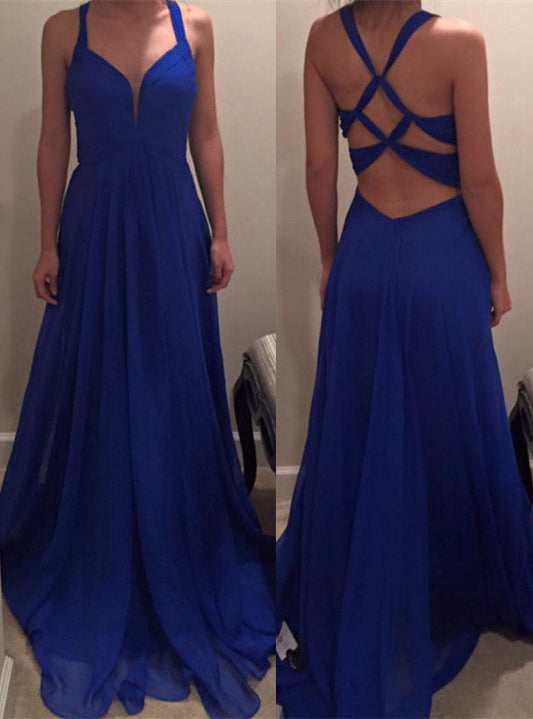 royal blue prom dress,long Prom Dress,simple prom dress,chiffon prom dress