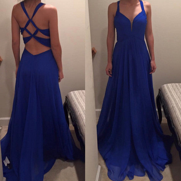 royal blue prom dress,long Prom Dress,simple prom dress,chiffon prom dress