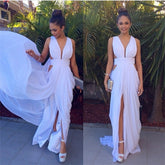 white prom dress,long Prom Dress,chiffon prom dress,unique prom dress,sexy evening dress