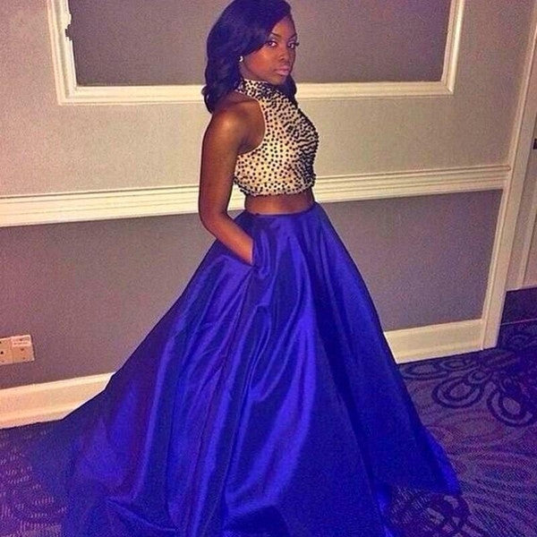 royal blue prom dress,long Prom Dress,A-line prom dress,two pieces prom dress,charming evening gown