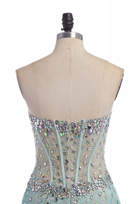 light blue prom dress,long Prom Dress,strapless prom dress,side slit prom dress,charming evening dress