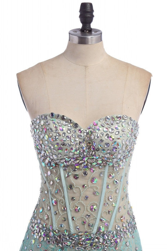 light blue prom dress,long Prom Dress,strapless prom dress,side slit prom dress,charming evening dress