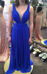 royal blue evening Dress,chiffon Prom Dress,beaded prom dress,long prom dress,charming evening dress