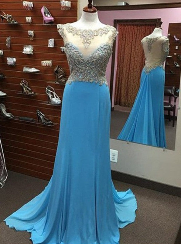 blue Prom Dresses,long prom dress,see through back prom Dress,charming prom gown