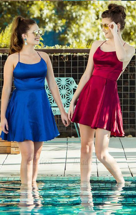 Chic A-line Halter Top Satin Short Mini Prom Dresses