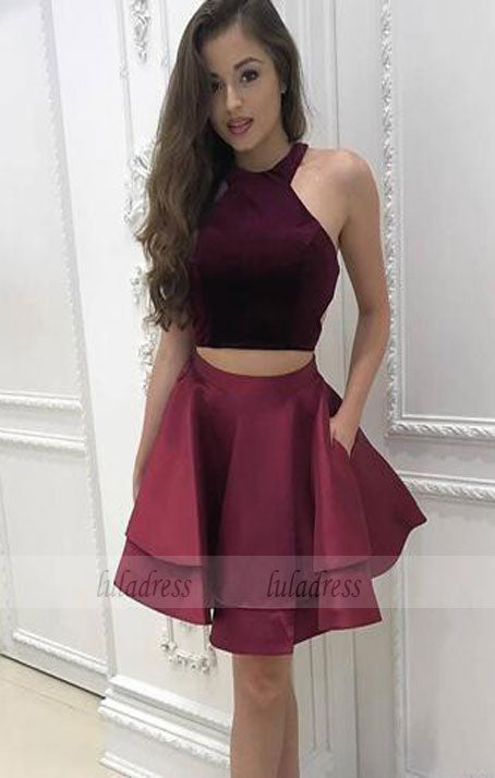 Short Homecoming Dresses Halter Neck Cap Sleeves Pleats A-line Satin G luladress Short Homecoming Dresses Halter Neck Cap Sleeves Pleats A-line Satin G luladress