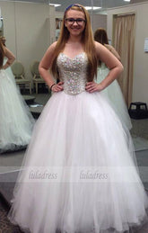 Tulle White Wedding Dresses,Crystal and Beaded Bridal Dress,Wedding Gowns