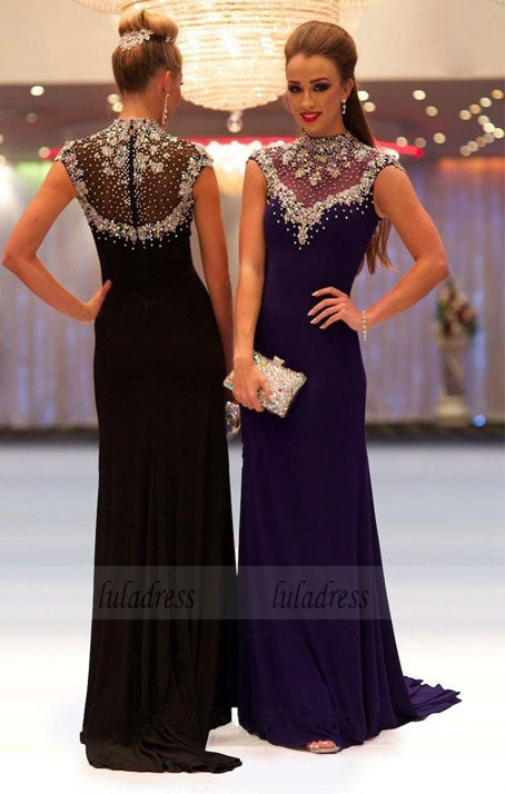 High-neck Sleeveless Beading Long Prom Dresses