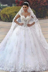 Glamorous Open Back Lace Appliques Wedding Dresses| Bridal Ball Gowns