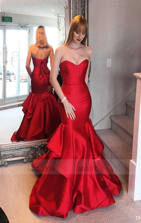 Sweep-train Mermaid Sweetheart Red Lace-up Tired Evening Dress