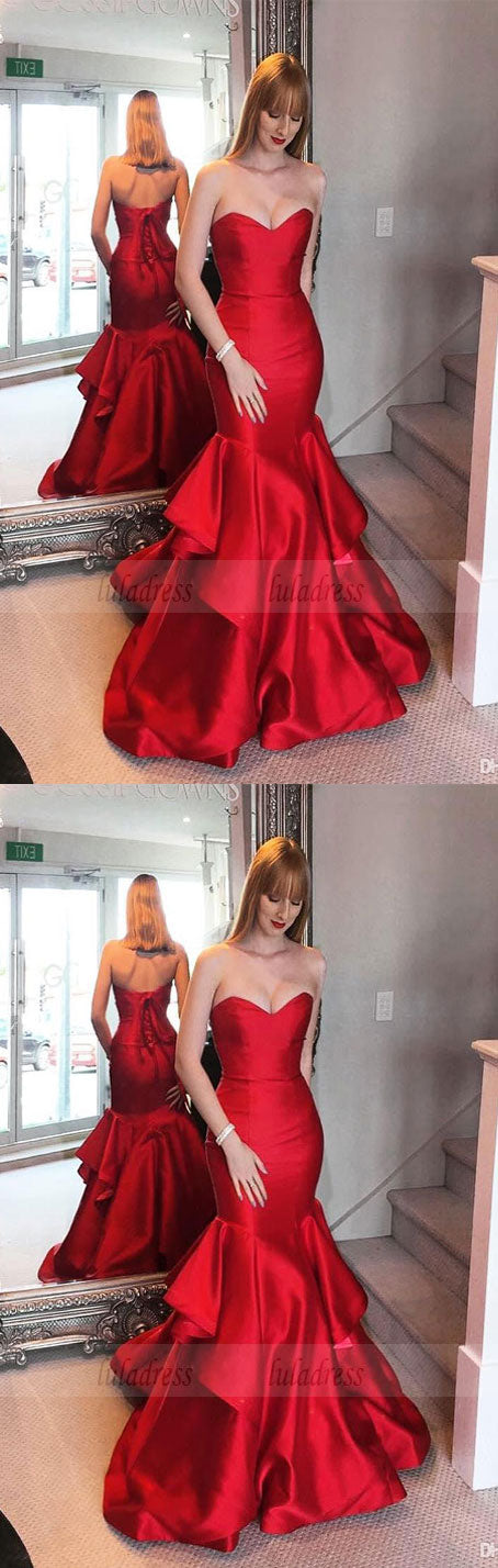 Sweep-train Mermaid Sweetheart Red Lace-up Tired Evening Dress
