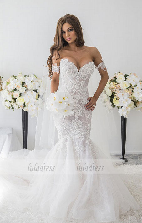 Lace Appliques Sweetheart Mermaid Wedding Dress luladress Lace Appliques Sweetheart Mermaid Wedding Dress luladress