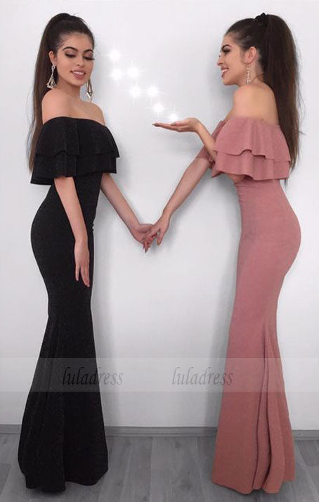 mermaid prom dresses, elegant off the shoulder tiered evening gown
