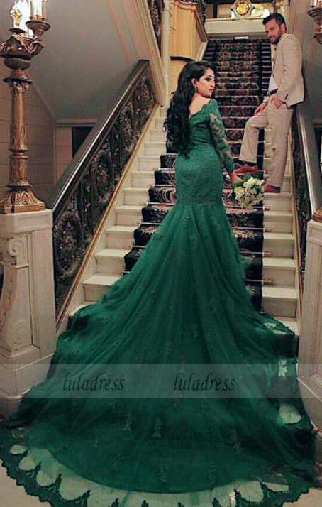 Elegant Long Sleeves V-neck Mermaid Prom Dresses